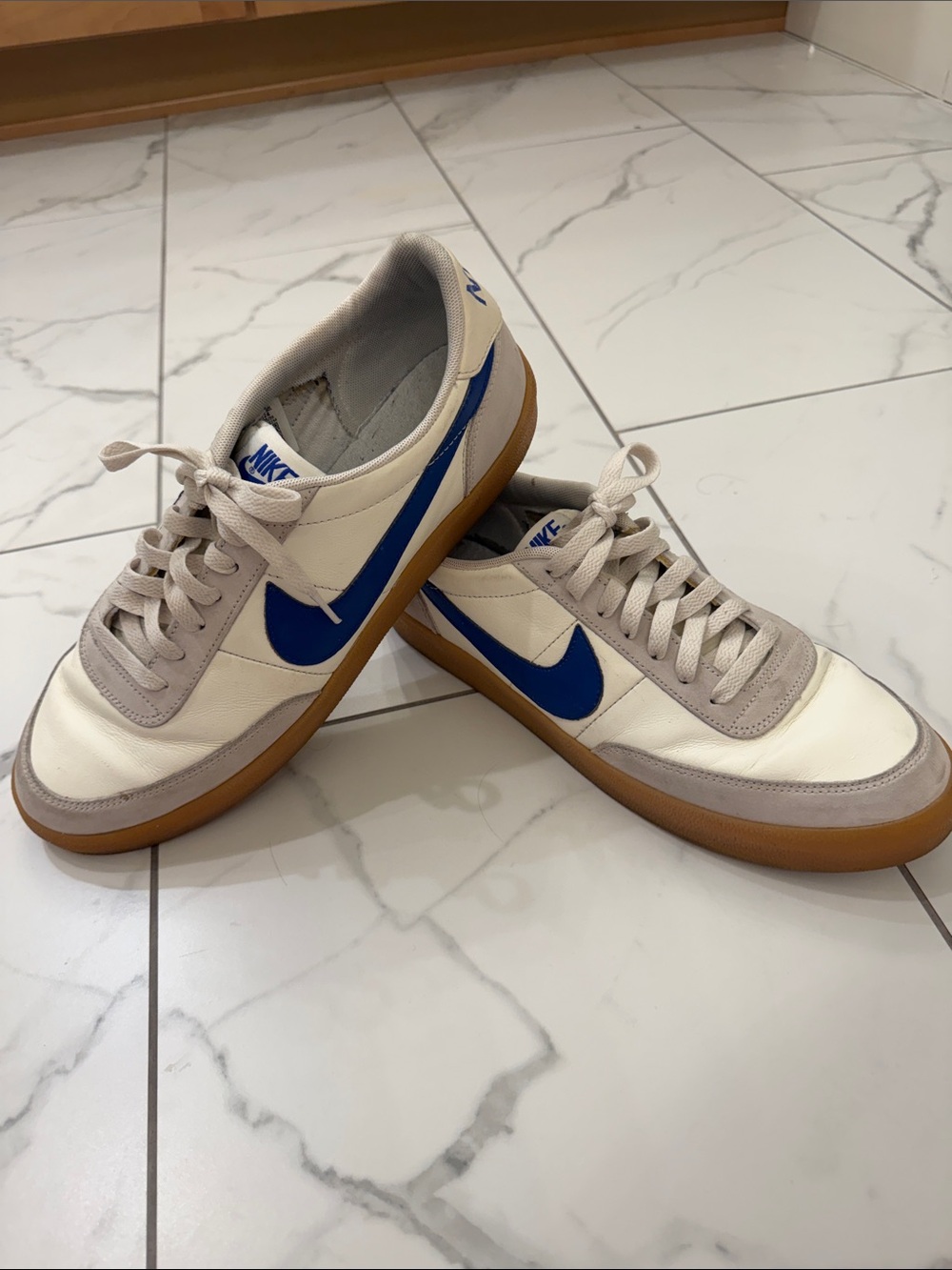 Men’s Nike Killshot 2 Leather sneaker in Sail/Hyper Blue-Gum Yellow size 11